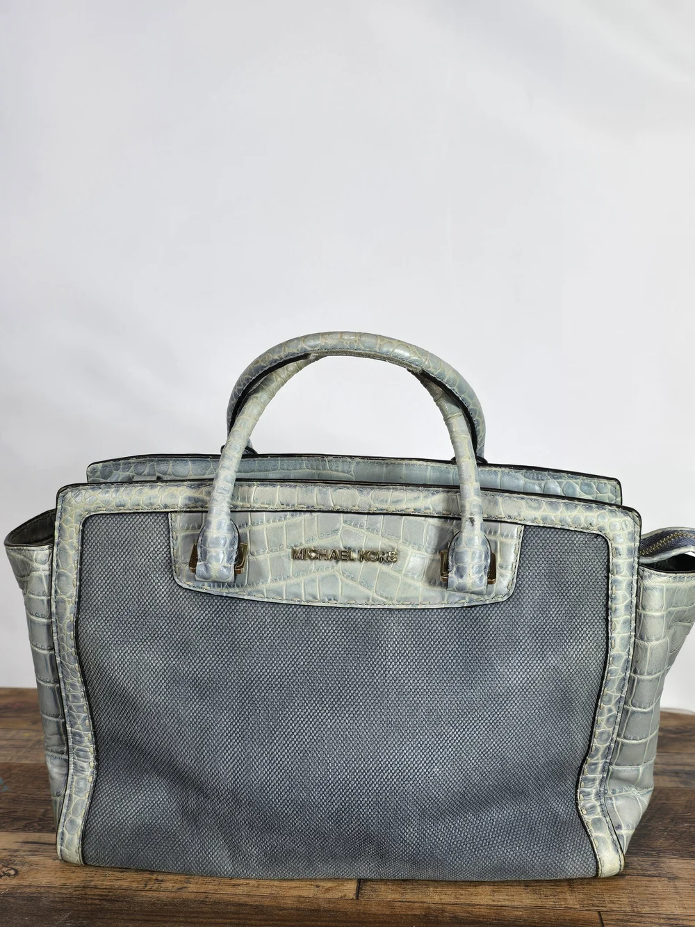 Michael Kors Gray Leather Trimmed Tote Bag